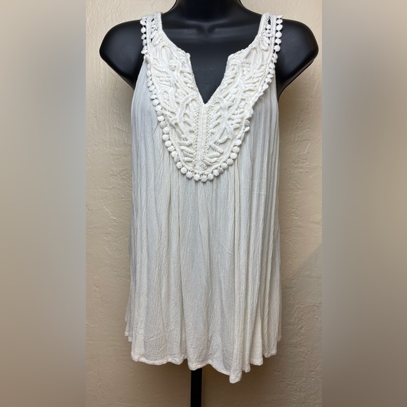 a.n.a Tops - ANA Cream Crocheted V-Neck Sleeveless Blouse - PM